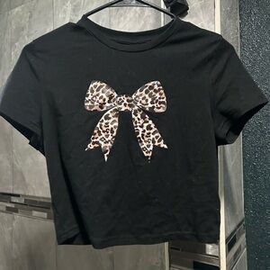 Black Kids Shirt with Leopard Bow
